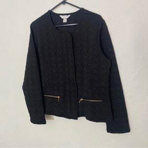 Christopher & Banks Dressy Formal black quilted zip-up jacket with gold accents
